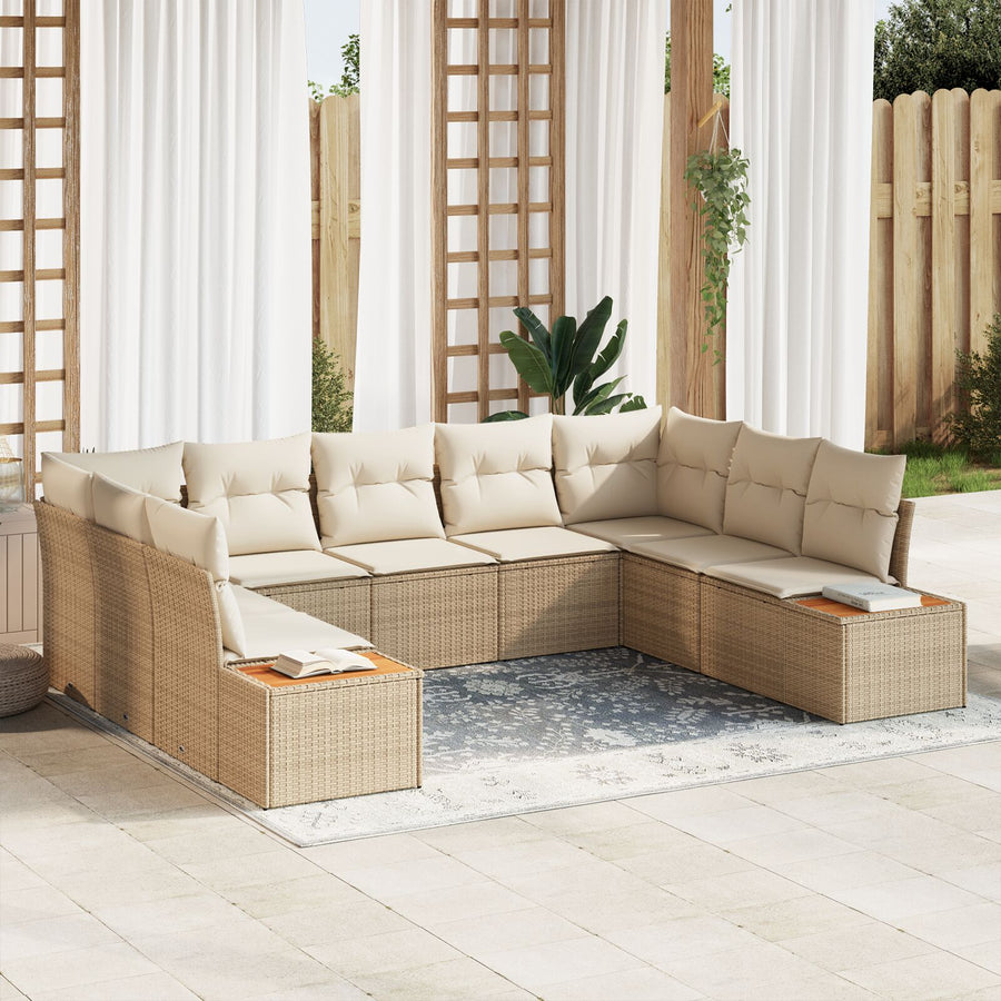9-Delige Tuin Sofa Set Met Kussens Beige Poly Rattan Acacia
