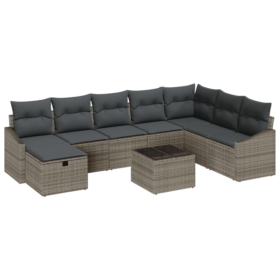 9-Delige Tuin Sofa Set Met Kussens Grijs Poly Rattan Wit
