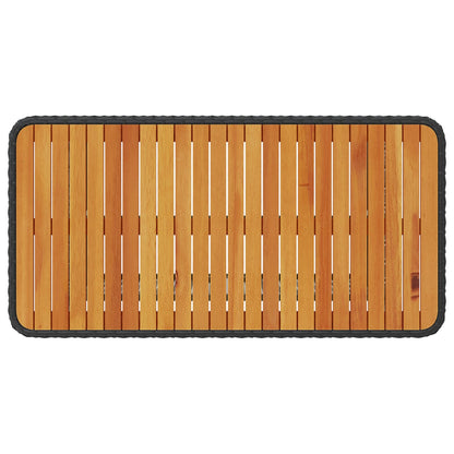 4-Delige Tuin Eettafelset Met Kussens Poly Rattan Acacia 110 cm Zwart en crème 3 krukken