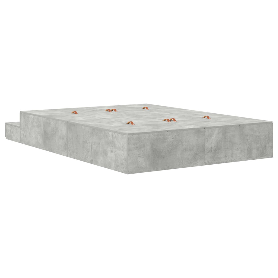Opbergbedframe Beton Grijs Bewerkt Hout 140 X 190 Cm Artisanaal Eiken