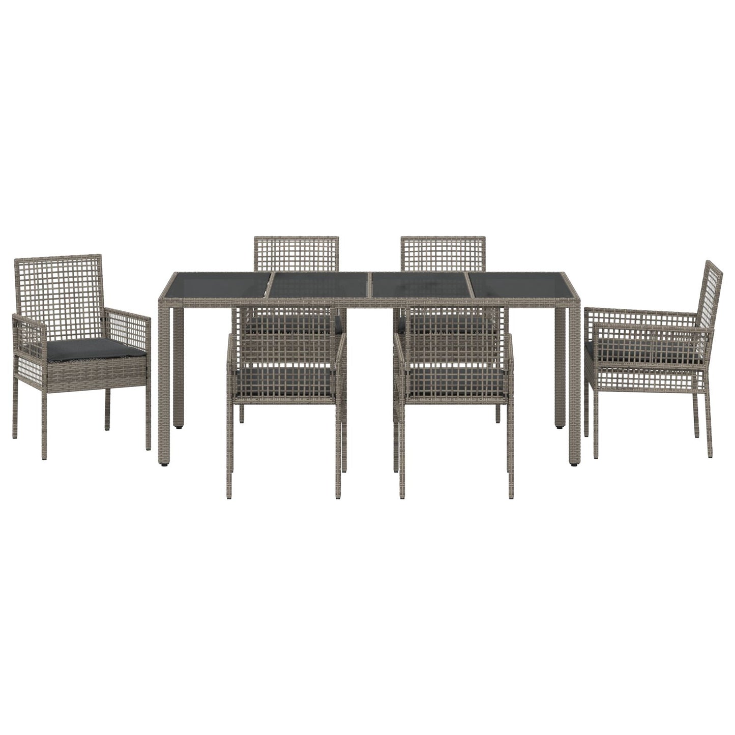 7-Piece Tuin Eet Set Met Kussens Grijs Poly Rattan