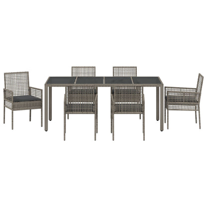 7-Piece Tuin Eet Set Met Kussens Grijs Poly Rattan