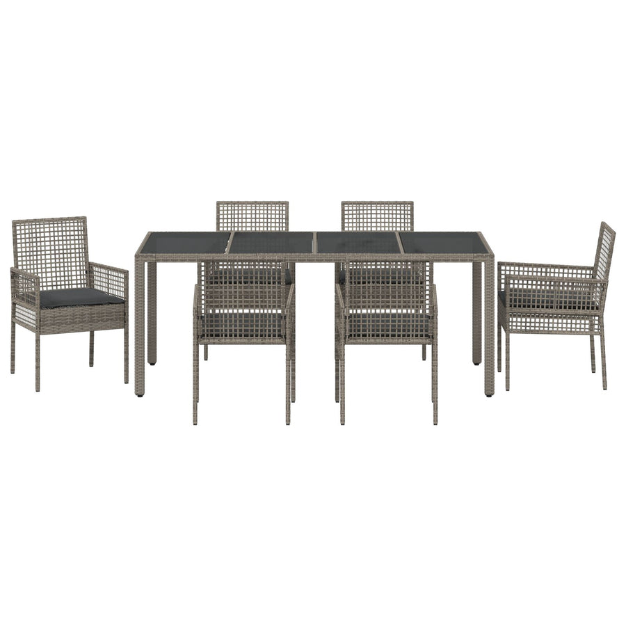 7-Piece Tuin Eet Set Met Kussens Grijs Poly Rattan