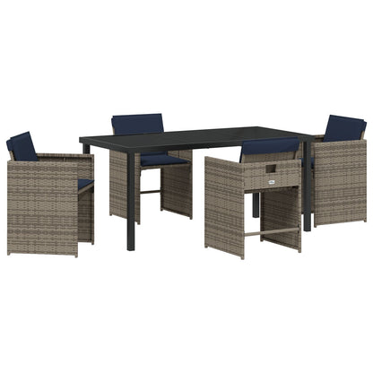 5-Delige Tuin Eettafelset Met Kussens Grijs Poly Rattan