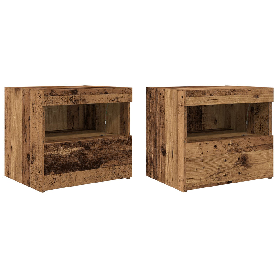Nachtkastjes Met Led-Lampen 2 Stuks Oud Hout 50X40X45 Cm
