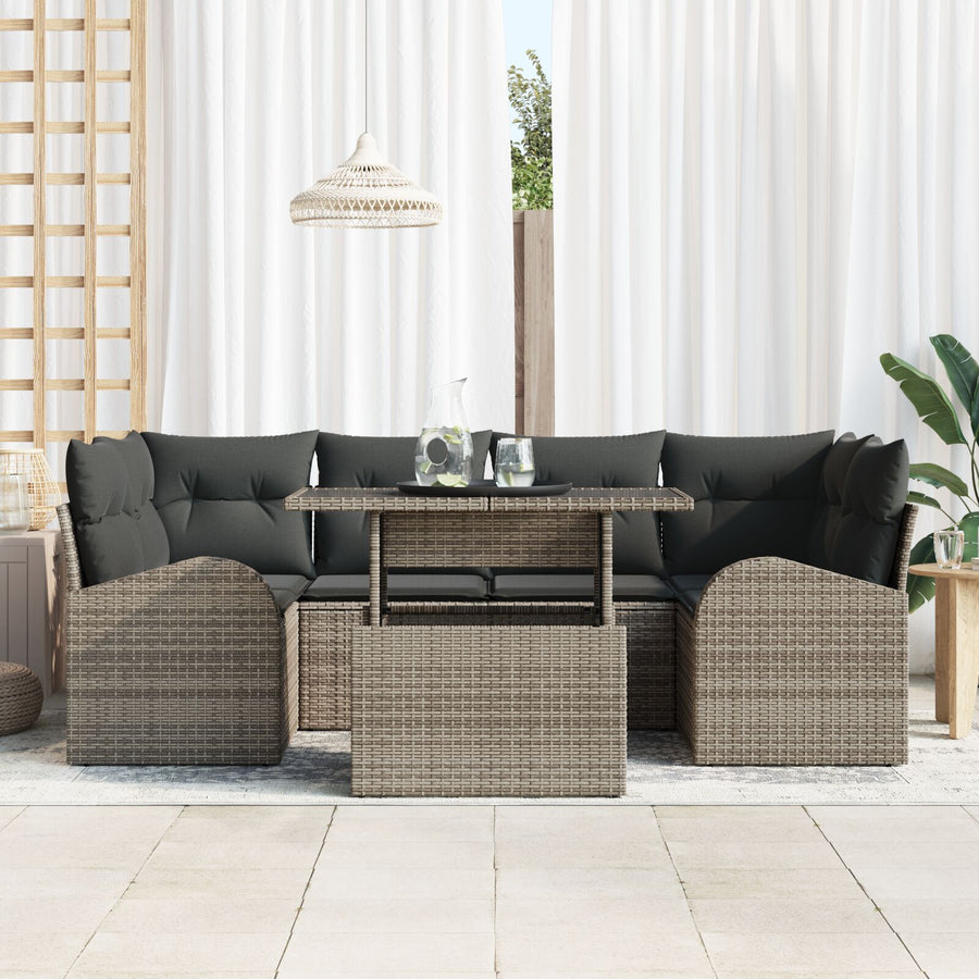 7-Delige Tuin Sofa Set Met Kussens Grijs Poly Riet