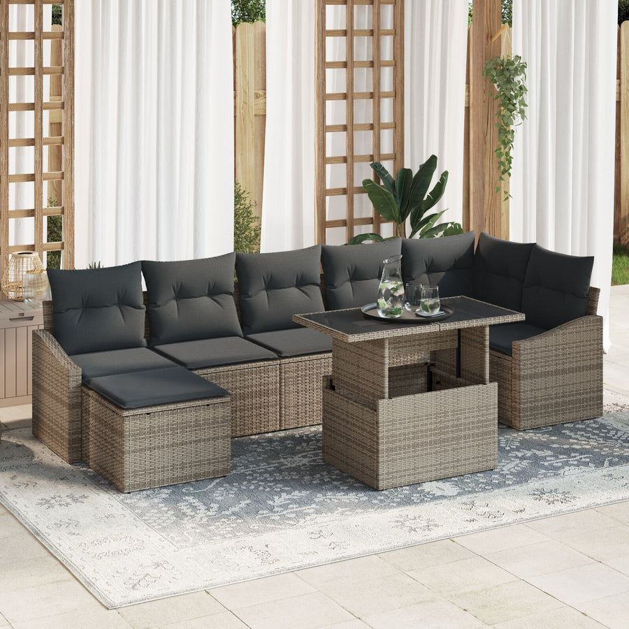 8-Delige Tuinbankset Met Kussens Grijs Poly Rattan