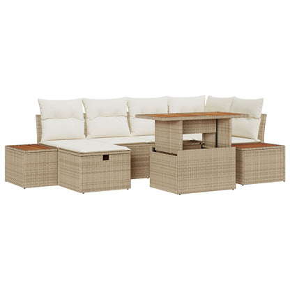 7 Delige Tuin Sofa Set Met Kussens Beige Poly Rattan