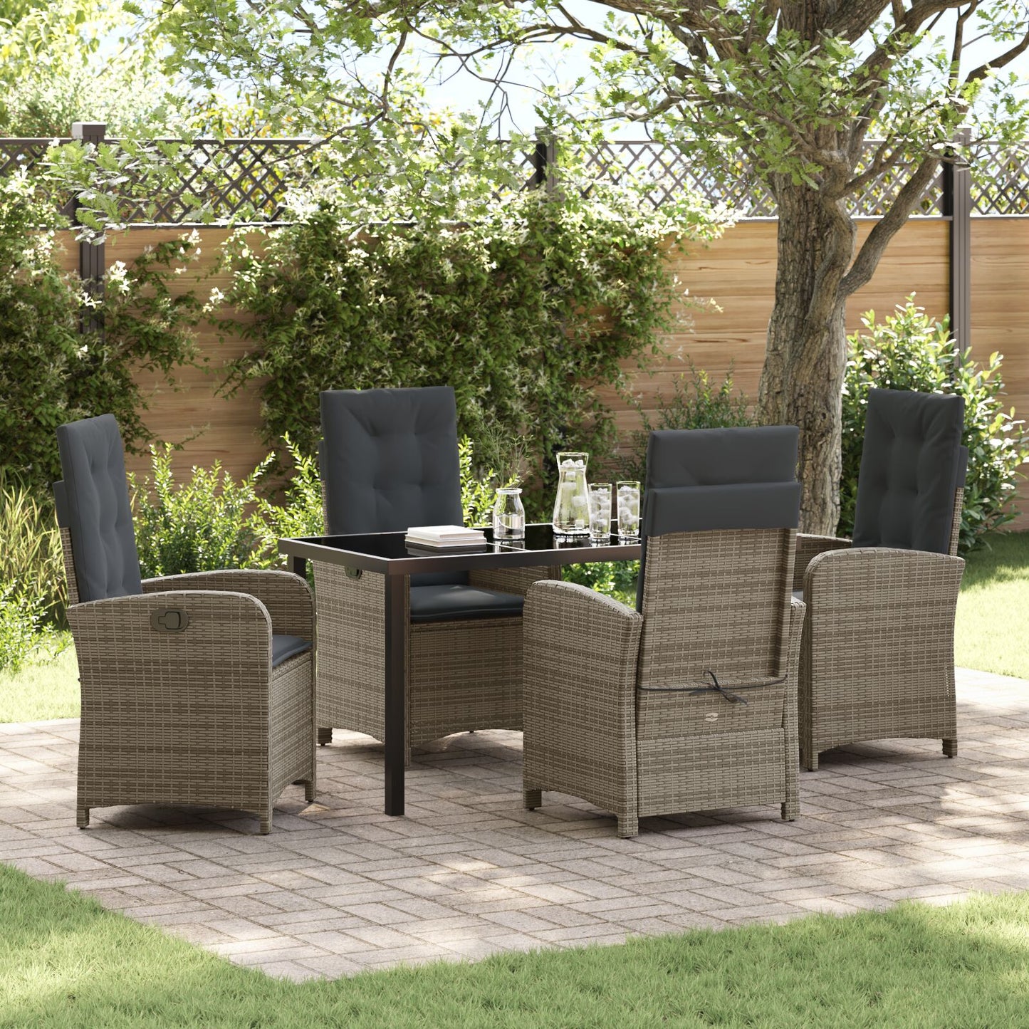5 Delige Tuin Eetset Met Kussens Grijs Poly Rattan