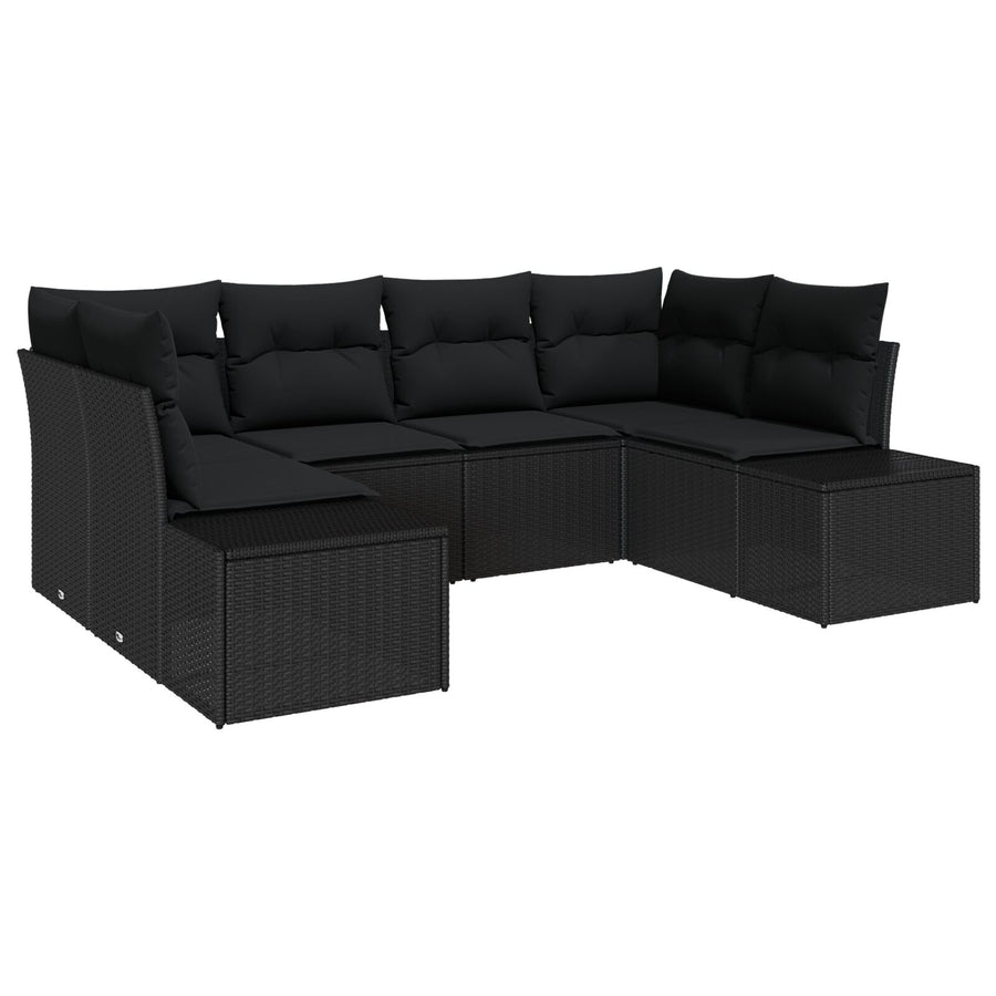6-Delige Tuin Sofa Set Met Kussens Zwart Poly Rattan