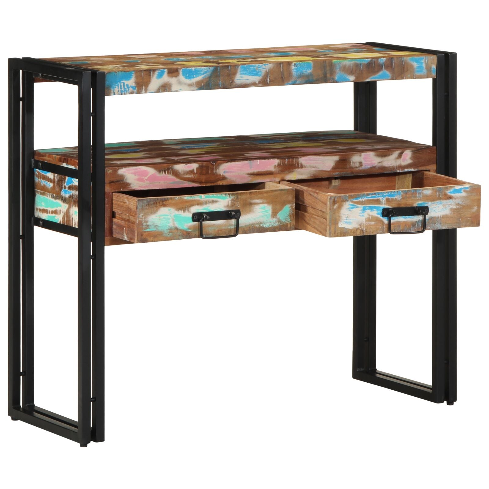 Bijzettafels Meerkleurig & Metaal 90 x 33 x 75 cm Massief gerecycled hout