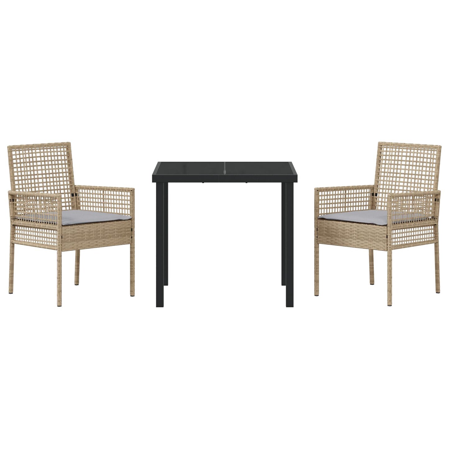 3-Delige Tuin Eetset Met Kussens Beige Poly Rattan