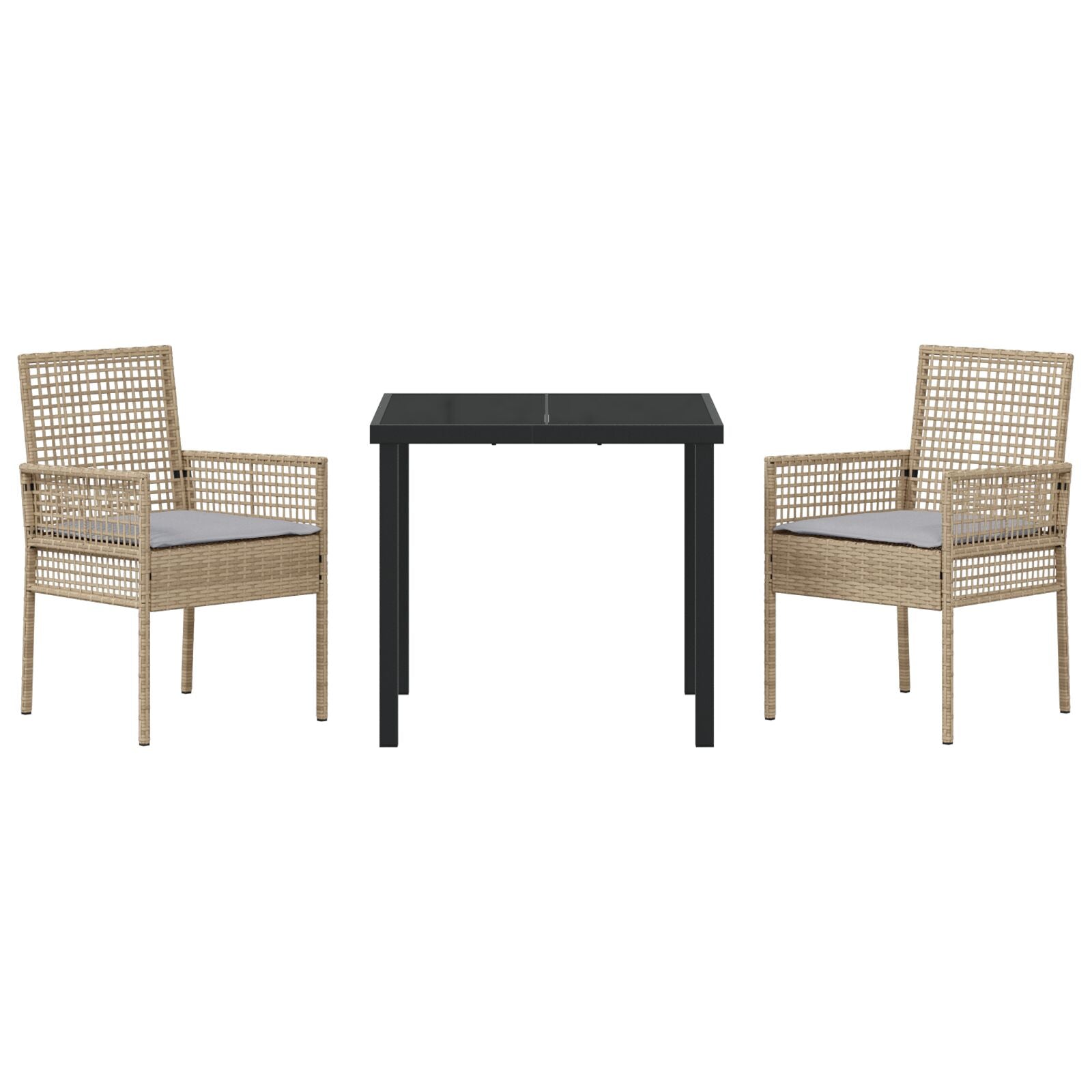 3-Delige Tuin Eetset Met Kussens Beige Poly Rattan