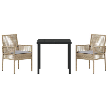 3-Delige Tuin Eetset Met Kussens Beige Poly Rattan