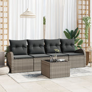 Tuin loungeset 5-delig polyrattan grijs