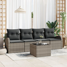 5-Delige Tuinbankenset Met Kussens Grijs Poly Rattan