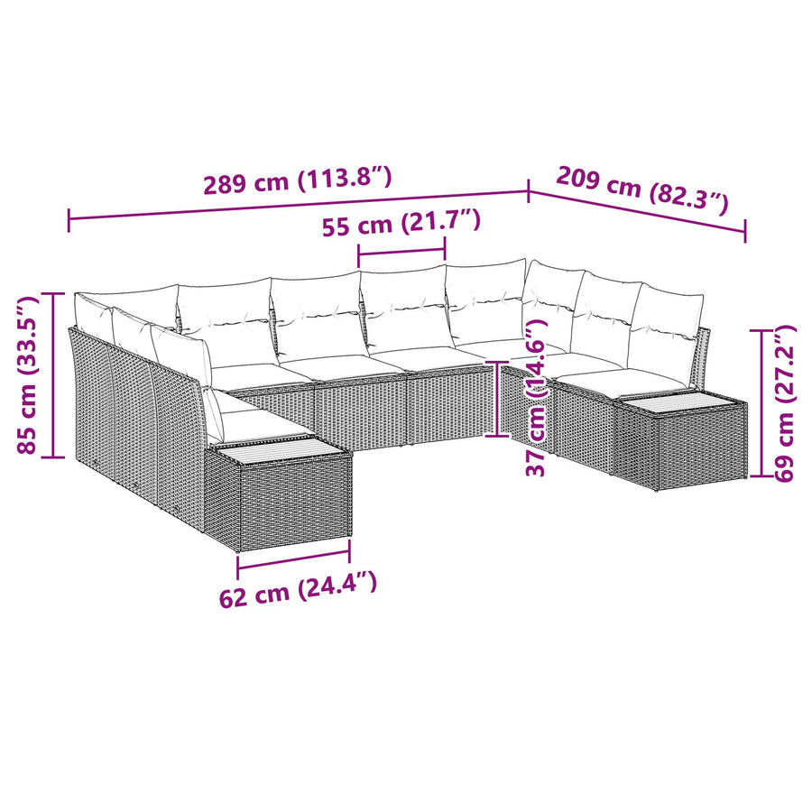 9 Piece Tuin Sofa Set Met Kussens Grijs Poly Rattan Acacia