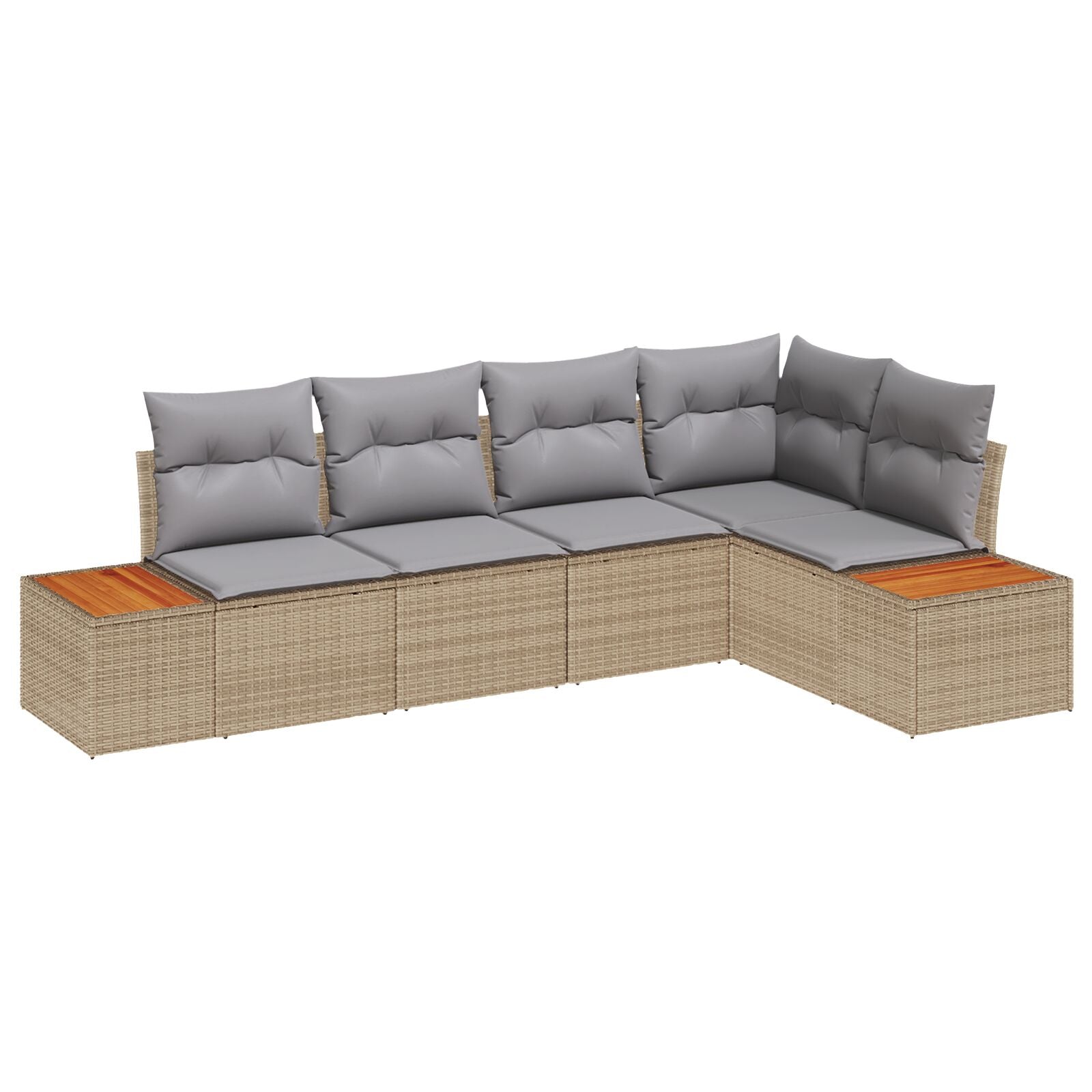 5-Delige Tuinbankset Met Kussens Beige Poly Rattan Acacia