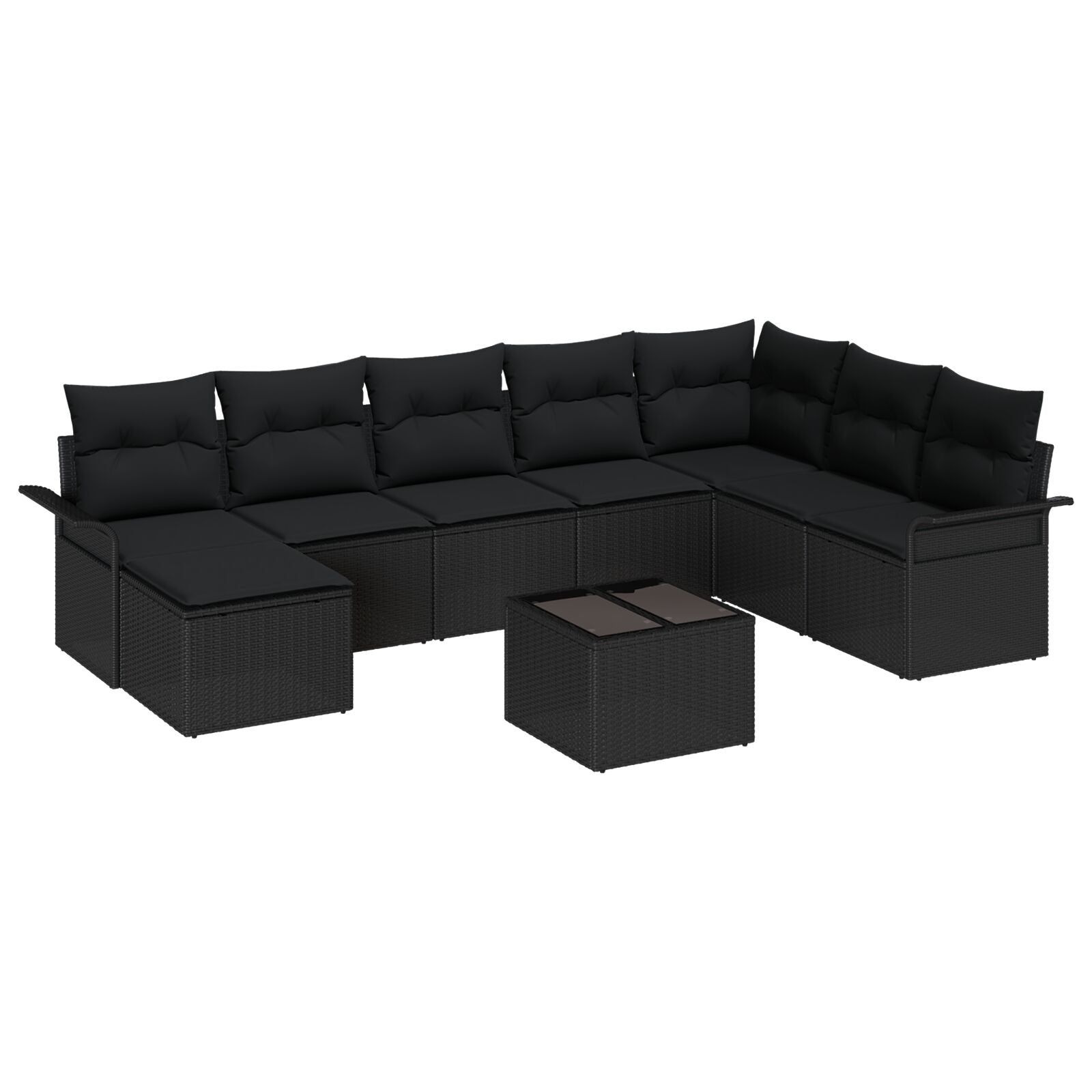 9-Delige Tuin Sofa Set Met Kussens Zwart Poly Rattan