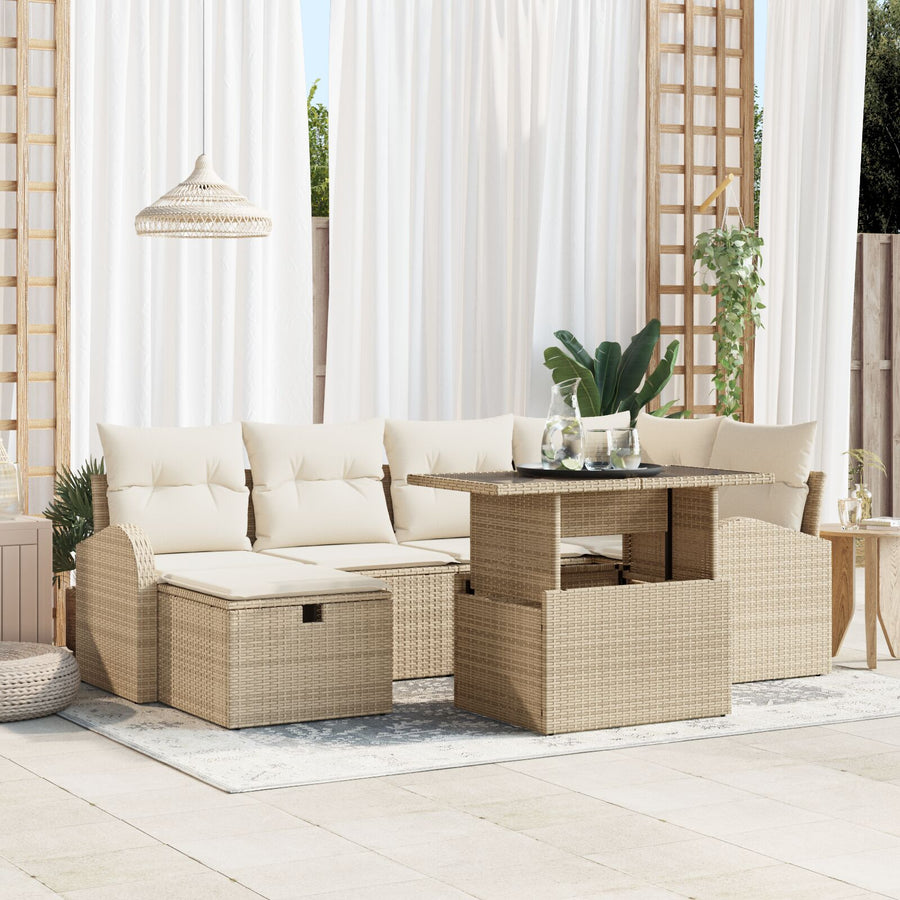 7-Delige Tuin Sofa Set Met Kussens Beige Poly Rattan