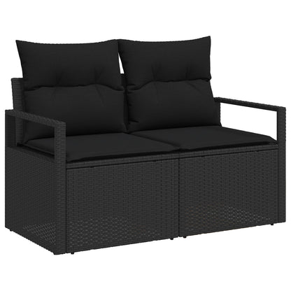 10-Delige Tuinset Met Kussens Zwart Poly Rattan,  2-Zits Tuinbank Met Kussens Zwart Poly Rattan