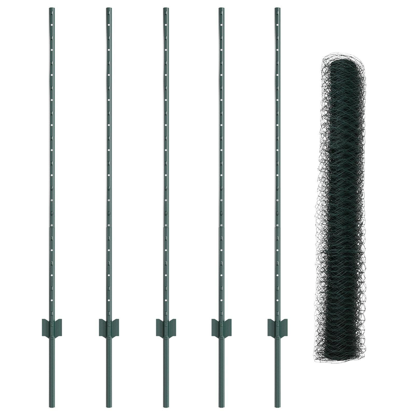 Hekpalen 5 Stuks U-Channel Groen 120 Cm Staal,  Zeshoekig Hek Groen 1,2X10 M Staal