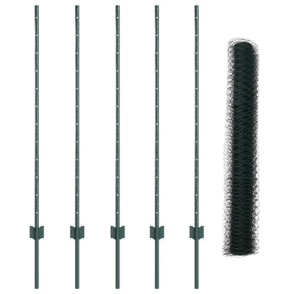 Hekpalen 5 Stuks U-Channel Groen 120 Cm Staal,  Zeshoekig Hek Groen 1,2X10 M Staal
