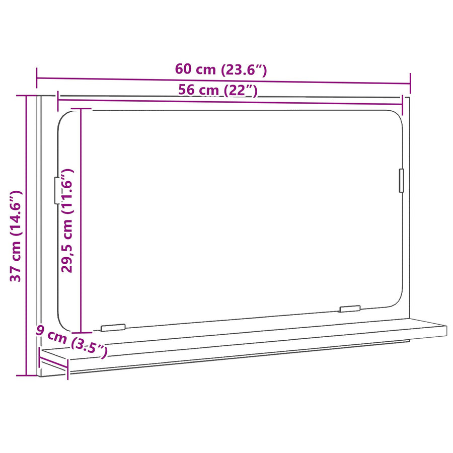 Badkamerspiegel Zwart Eiken 60X10,5X37 Cm Gemaakt Van Engineered Hout