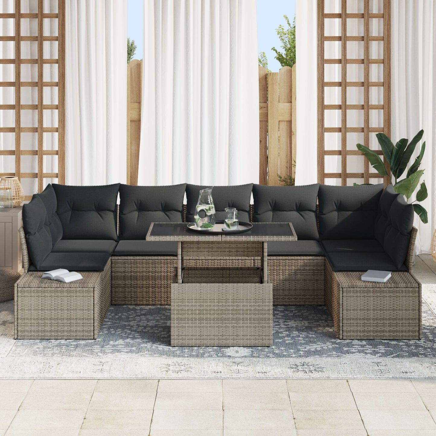 8 Delige Tuin Sofa Set Met Kussens Grijs Poly Rattan