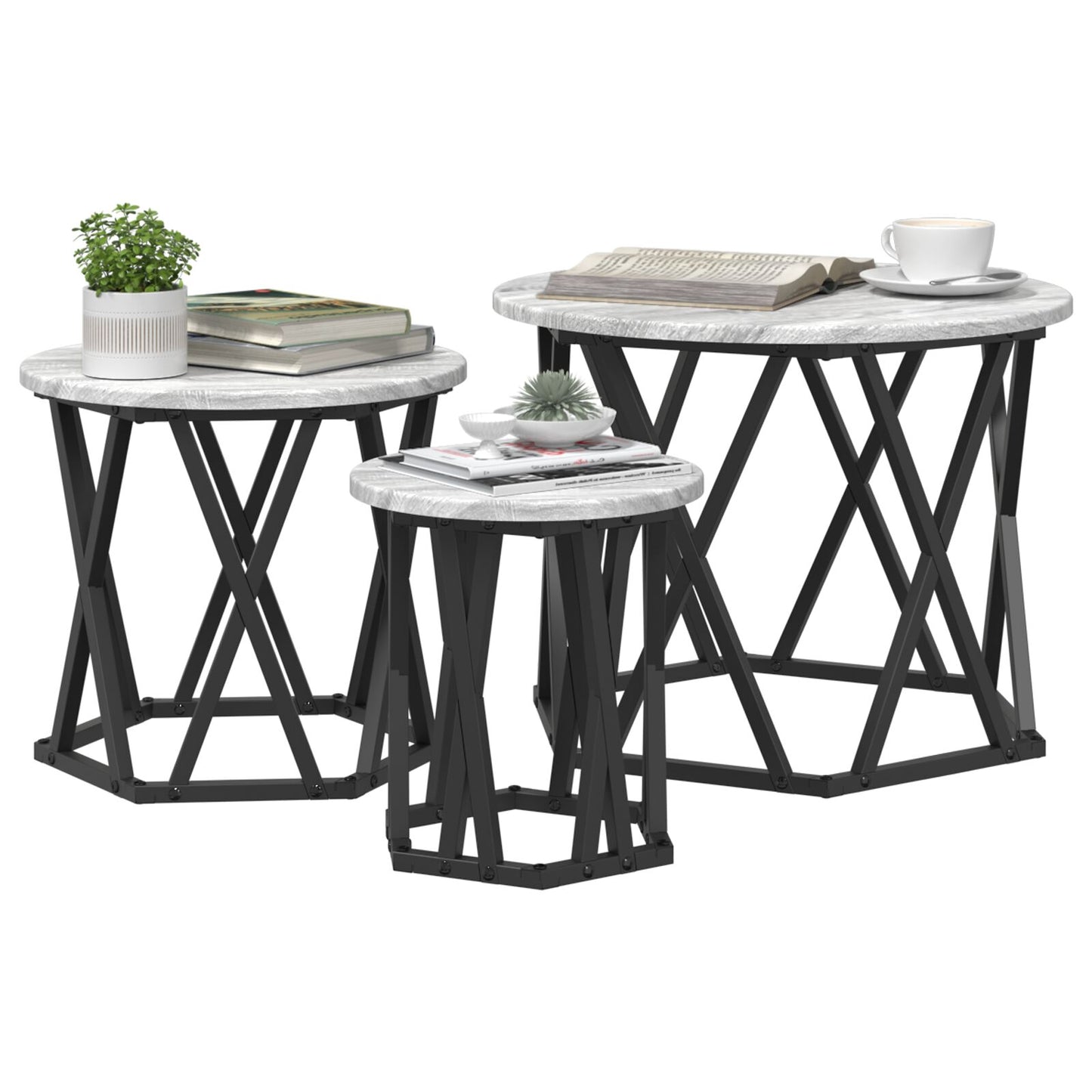 Nesting Bijzettafels 3 Pcs Bewerkt Hout Grijze sonoma