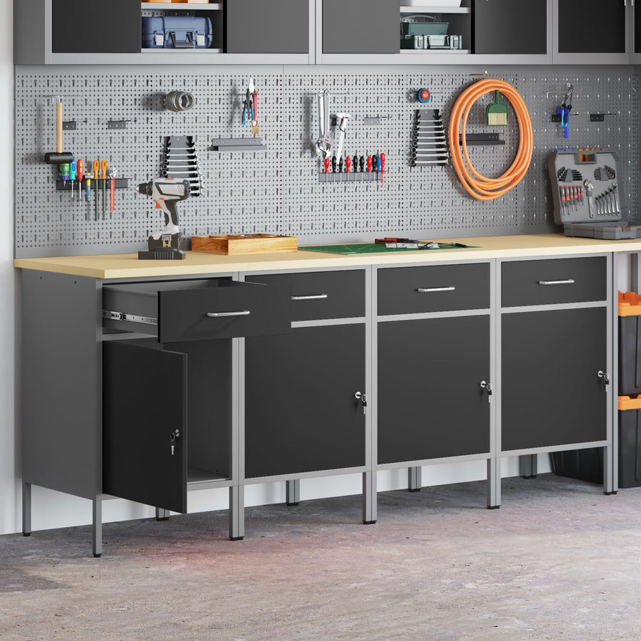 Werktafel 4 Stuks En Grijs Ge-Engineerd Hout En Staal 4x (84 cm) Zwart 4x kast
