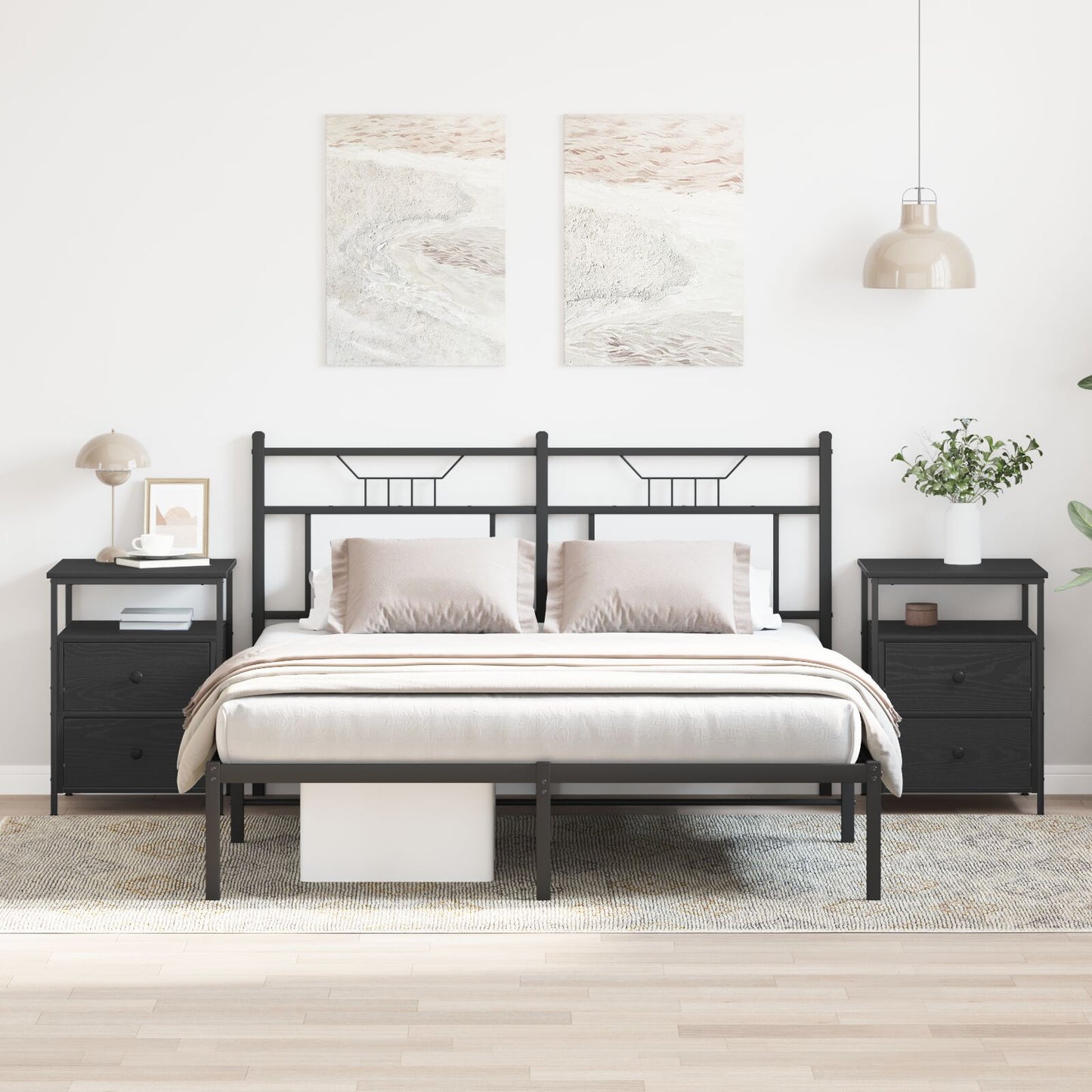 Nachtkastjes 2 Stuks Zwart Eiken 44X45X60 Cm Bewerkt Hout