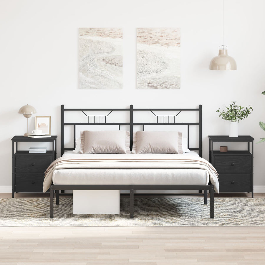 Nachtkastjes 2 Stuks Zwart Eiken 44X45X60 Cm Bewerkt Hout