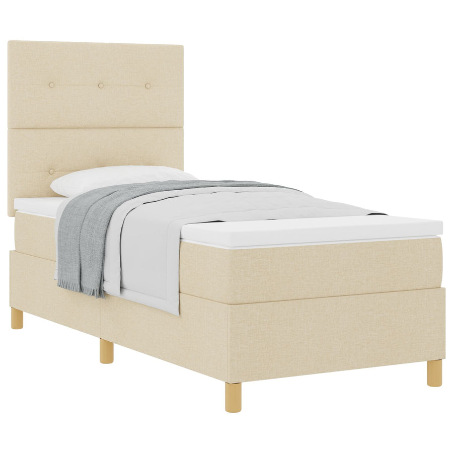 Boxspringbed Met Matras Crème 100X200 Cm Stof Blauw