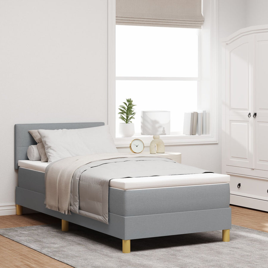 Boxspring Bed Met Matras Stof Lichtgrijs 100 x 200 cm Knop geplooid