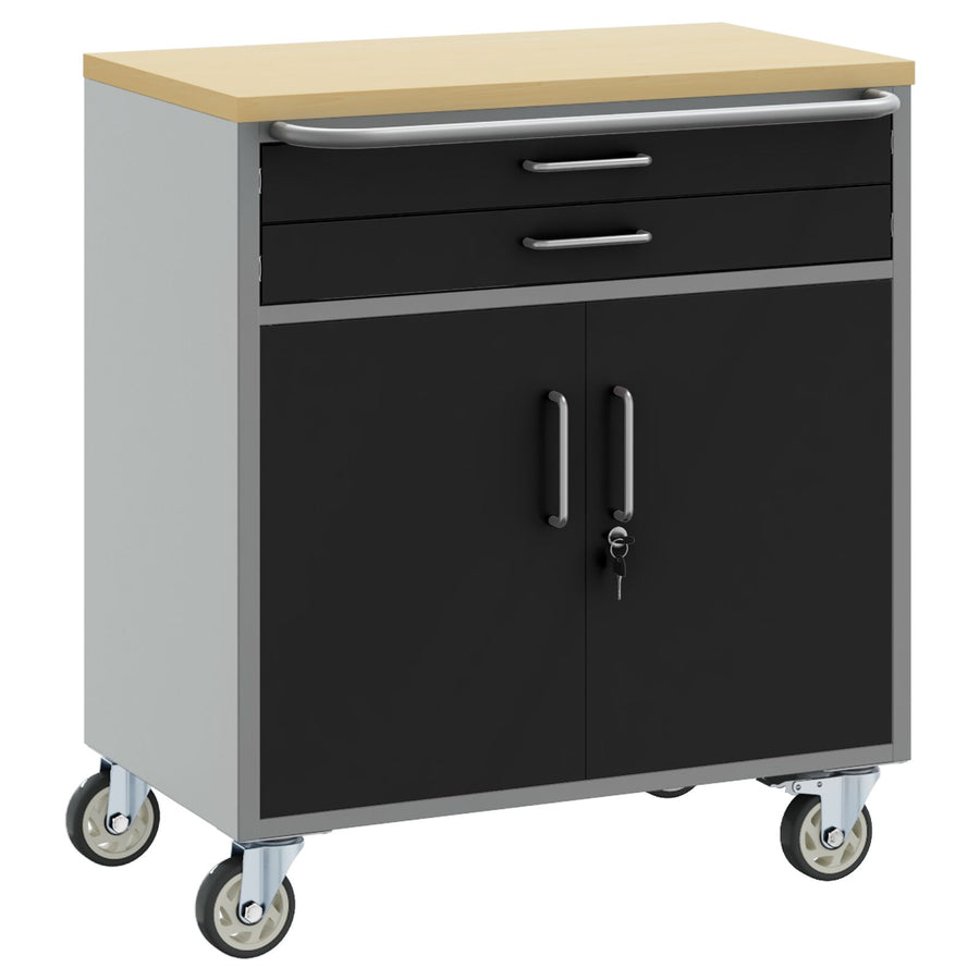 Gereedschapskast Met Wielen En Vergrendelbare Deuren 75X45X85 Cm Staal Zwart en grijs met 2 lades