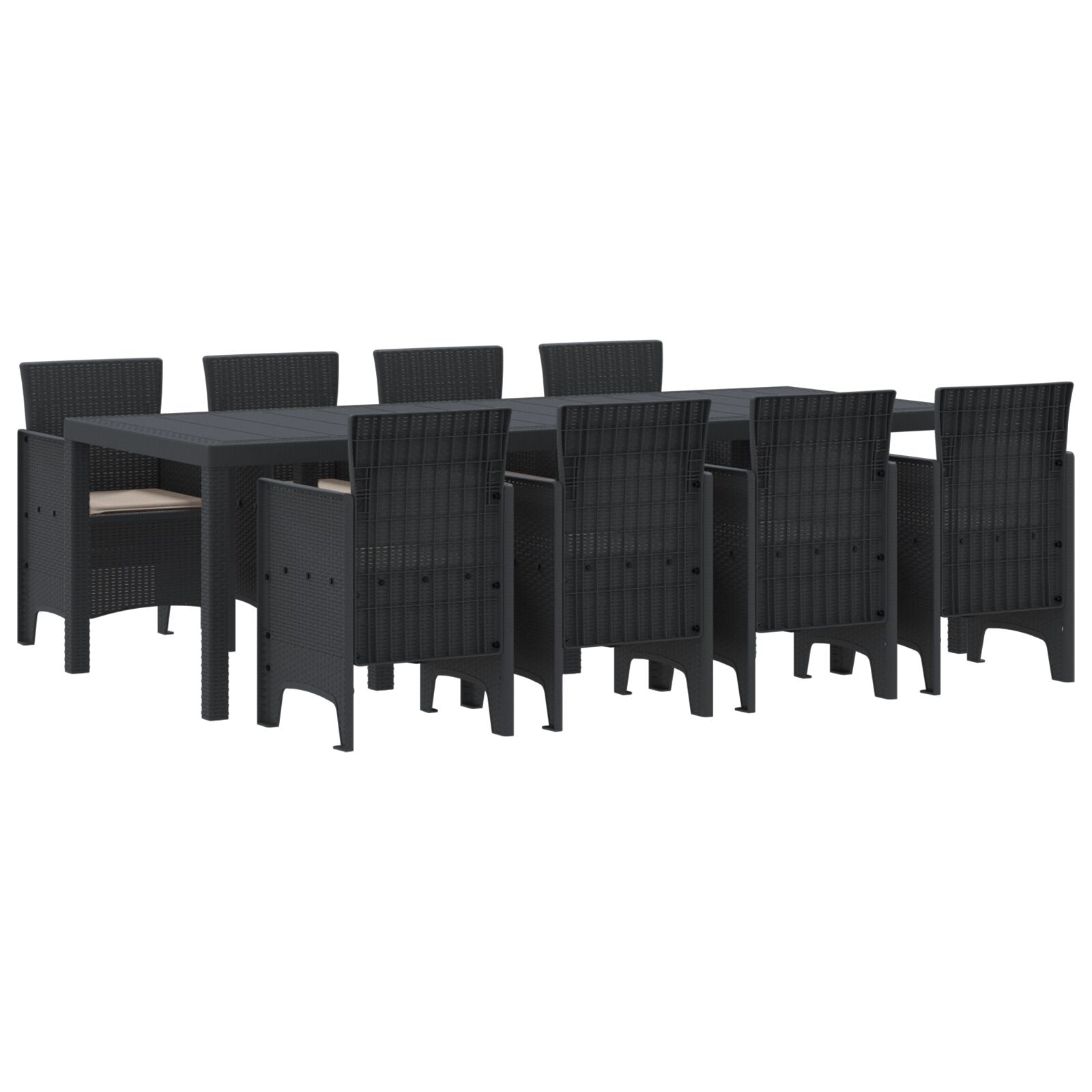 9 Delige Tuin Eettafel Set Met Kussens Anthraciet Poly Rattan