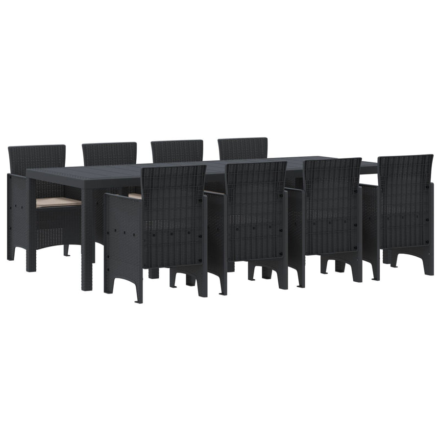 9 Delige Tuin Eettafel Set Met Kussens Anthraciet Poly Rattan