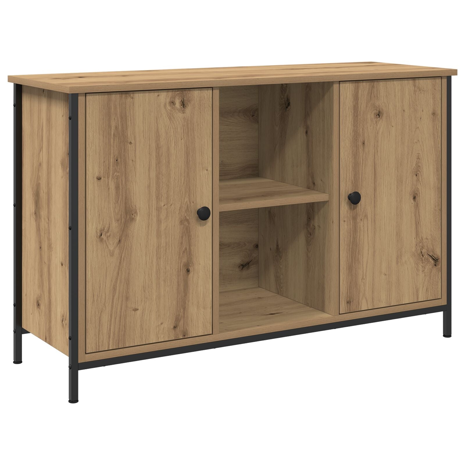 Tv-Kast Zwart Eiken 101X35X65 Cm Engineered Hout En Staal