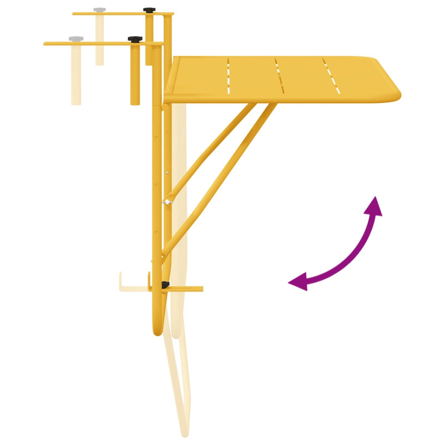 Hangende Balkon Tafel Vouwbaar 60X40 Cm Staal Mosterd Lattenontwerp