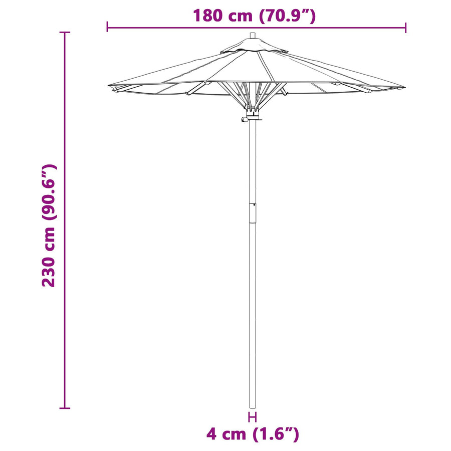 Tuinparasol 180X230 Cm Bamboe 180 x 180 x 230 cm Crème Wit