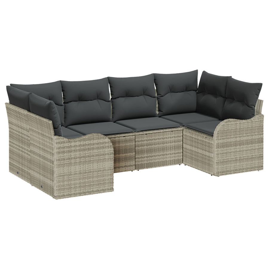 6-delige Tuinbankset met Kussens Lichtgrijs Poly Rattan, vidaXL 2-zits Tuinbank met Kussens Lichtgrijs Poly Rattan