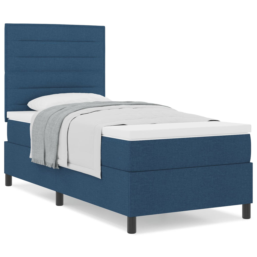 Boxspringbed Met Matras E Eenpersoons Stof Blauw 90 x 190 cm Lijnen ontwerp