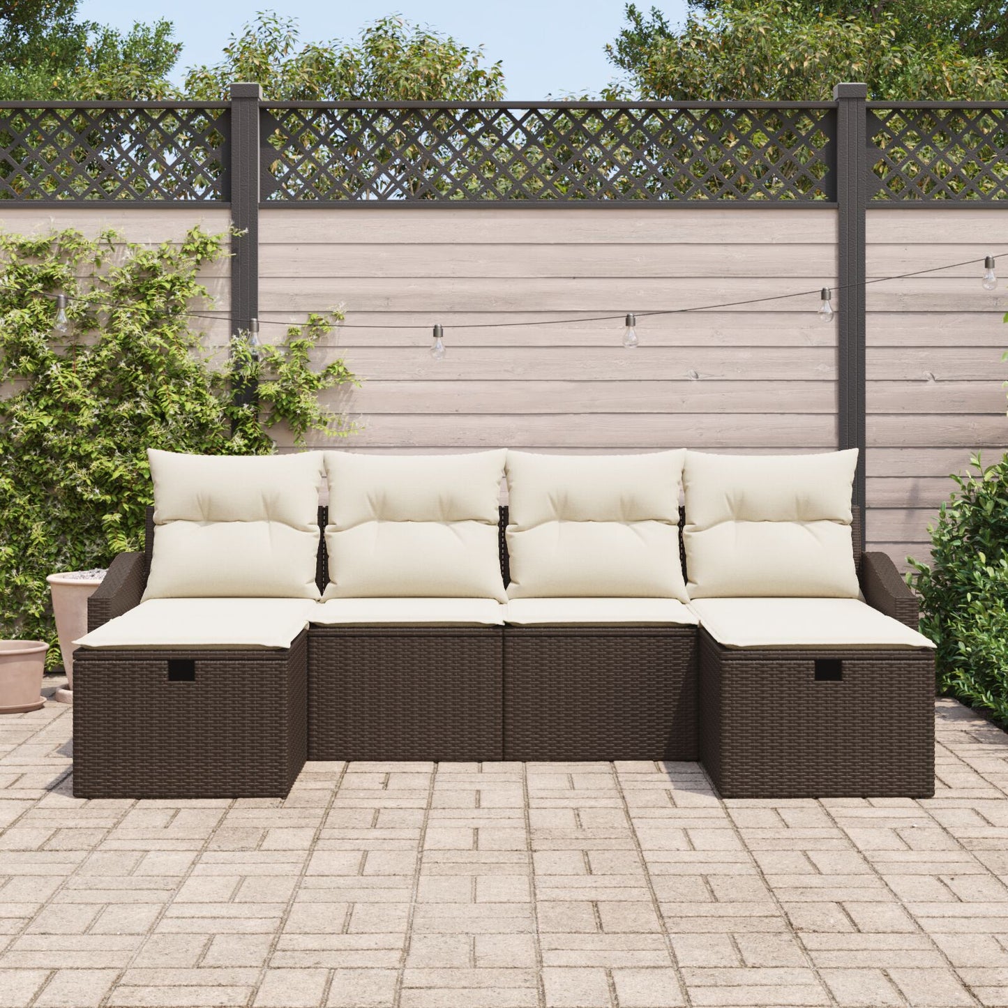 6-Delige Tuin Sofa Set Met Kussens Bruin Poly Rattan Wit