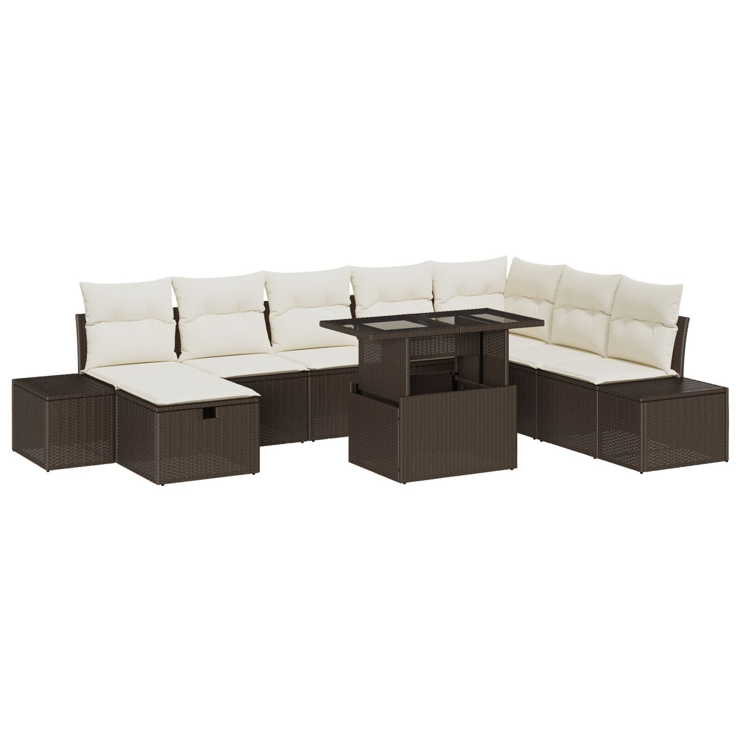 9-Delige Tuinbankset Met Kussens Bruin Poly Rattan Wit