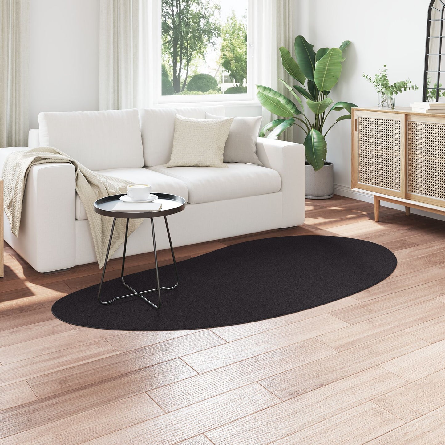 Vloerkleed Polyester Antislip Zwart 100 x 200 cm Ovaal-Druppel