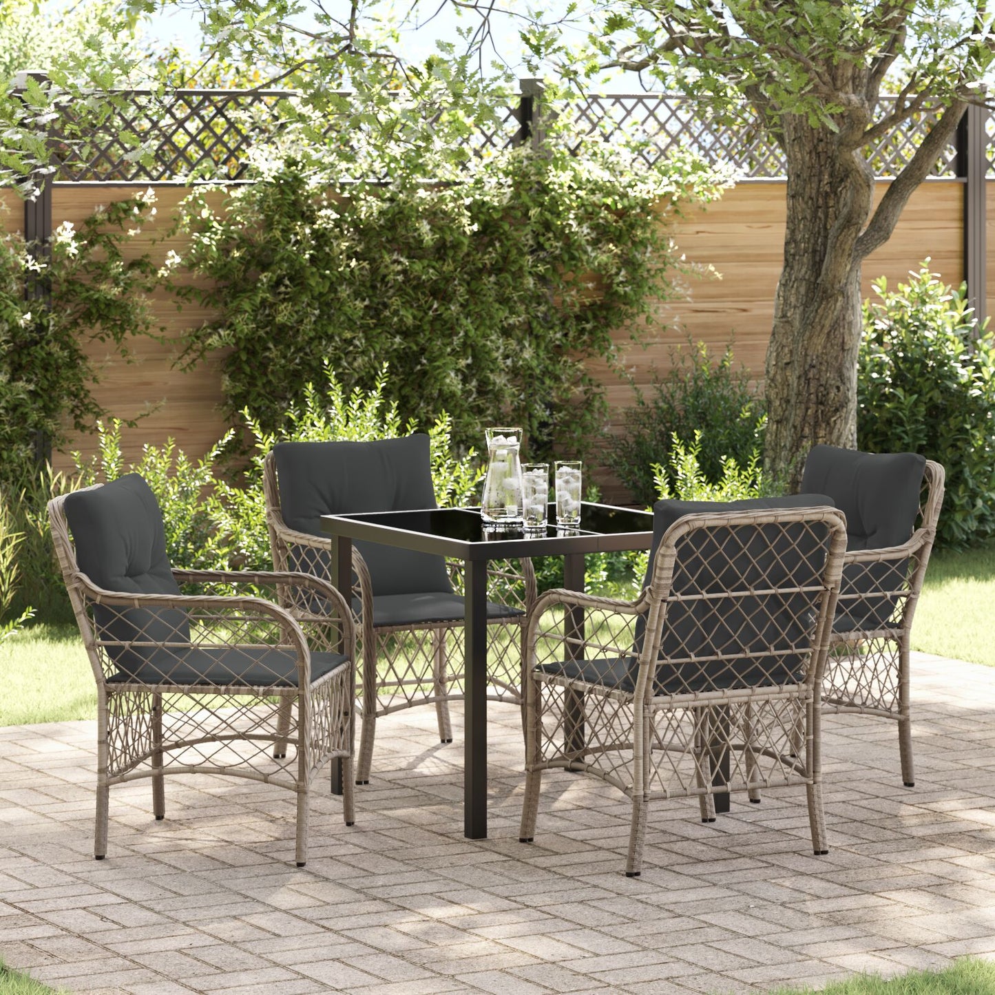 5-Delige Tuin Eetset Met Kussens Lichtgrijs Poly Rattan