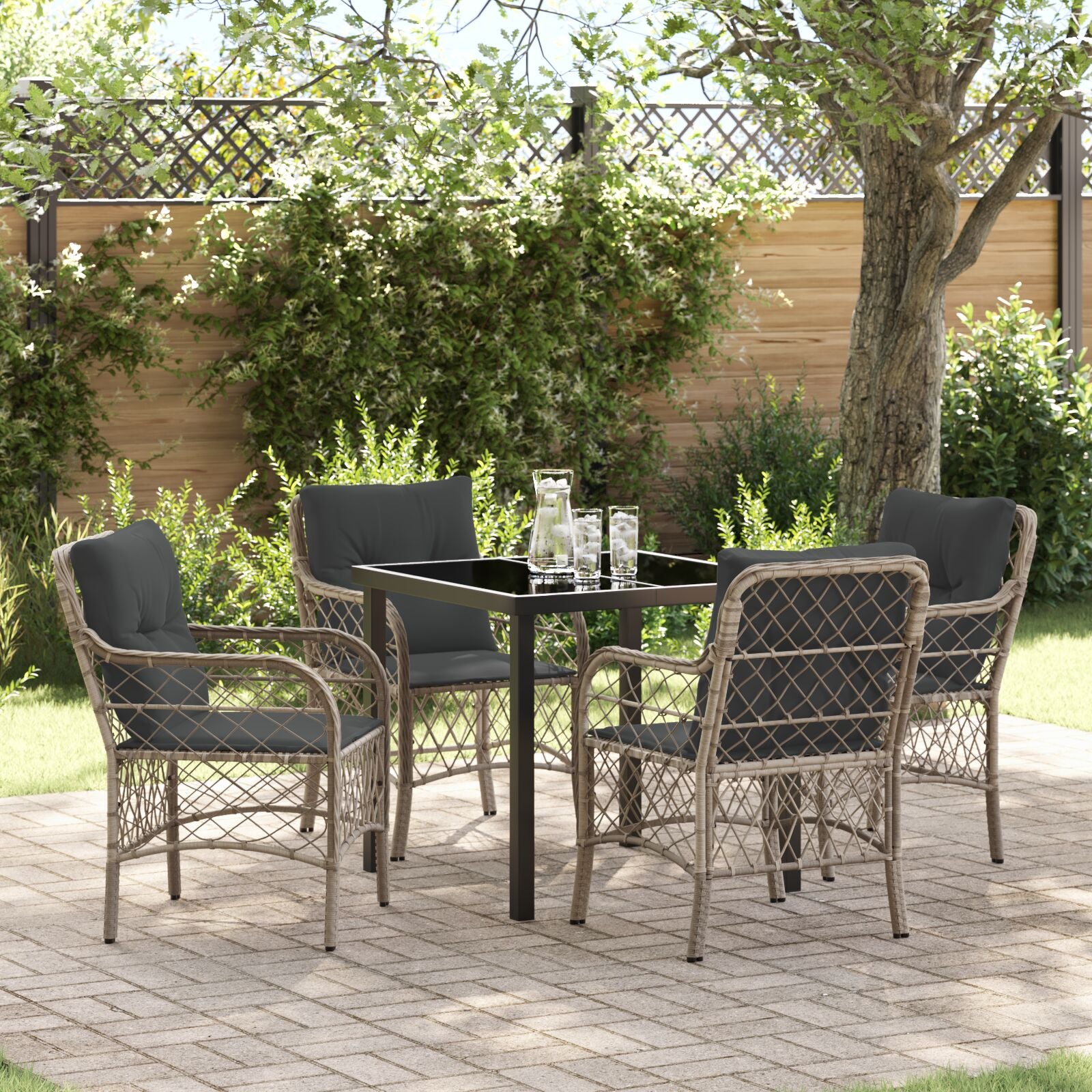 5-Delige Tuin Eetset Met Kussens Lichtgrijs Poly Rattan