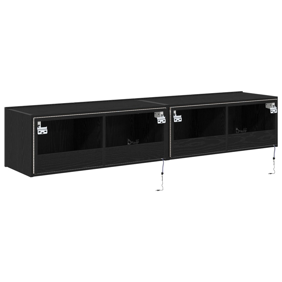 Tv Wandkasten Met Led-Verlichting 2 Stuks Zwart Eiken 80X35X31 Cm