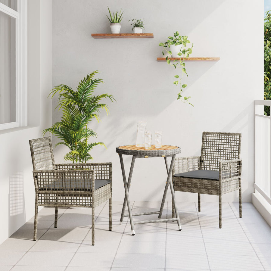 3-Delige Tuin Bistro Set Met Kussens Grijs Poly Rattan